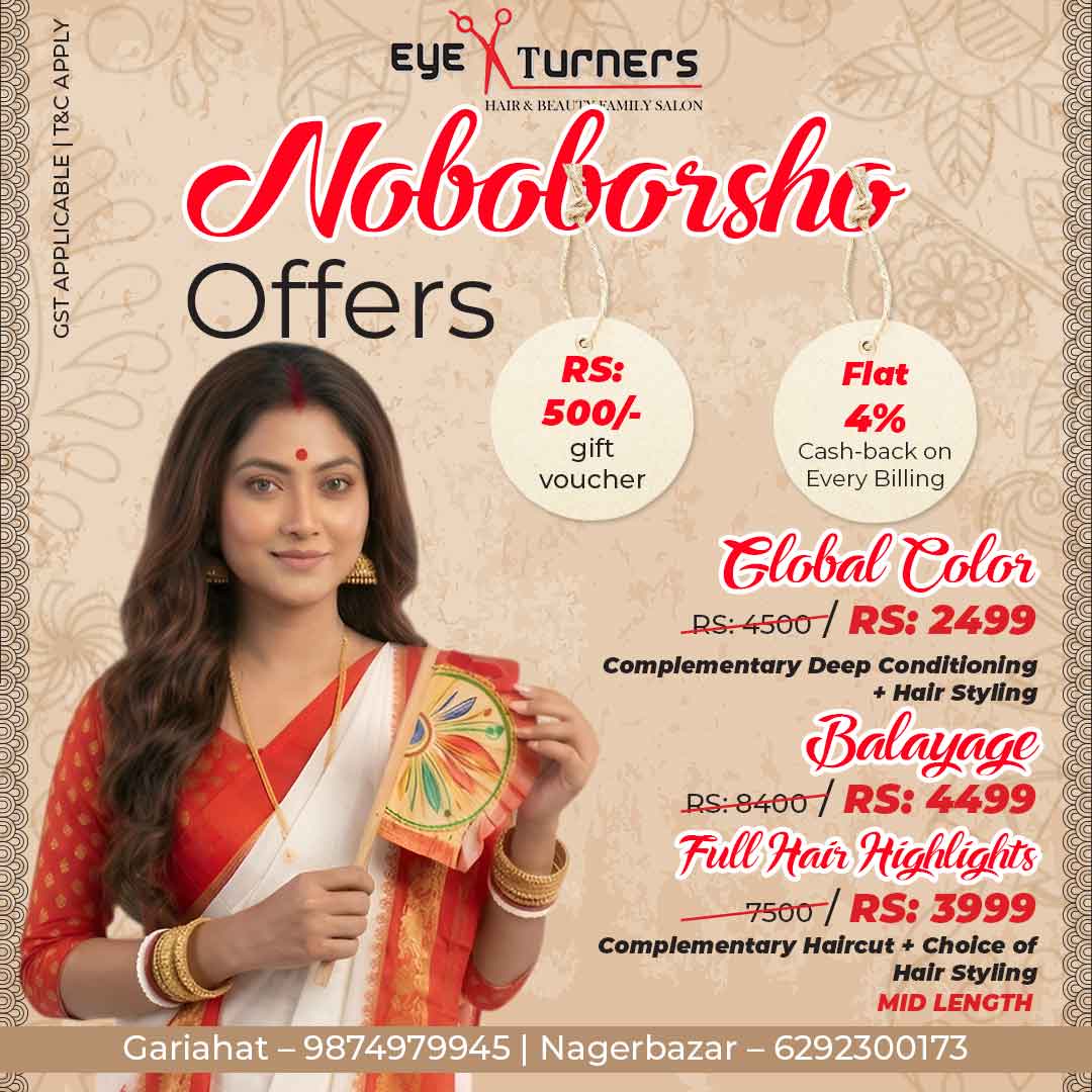 Hair Colour (Global/Balayage/Highlights) - Eye Turners Salon Kolkata hair color balayage highlights Pohela Boishak offer color transformation deals